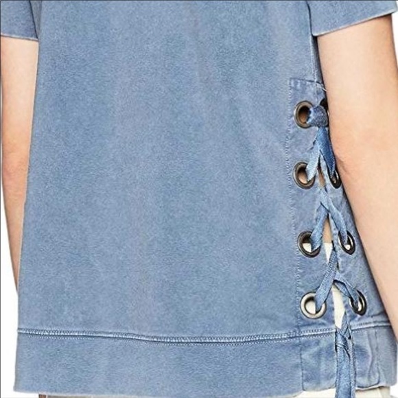 William Rast Blue Off-The-Shoulder Sweatshirt NWT - Picture 3 of 7